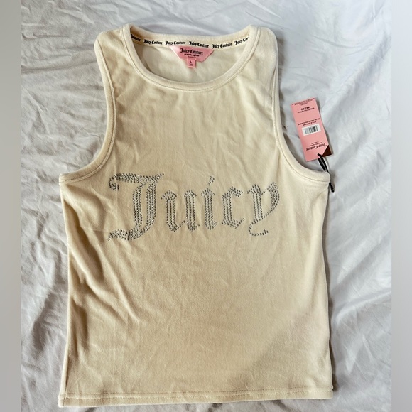 Pastel Parchment (Cream) Juicy Couture Bling Velour Tank and Bling Velour Pants - Picture 2 of 7